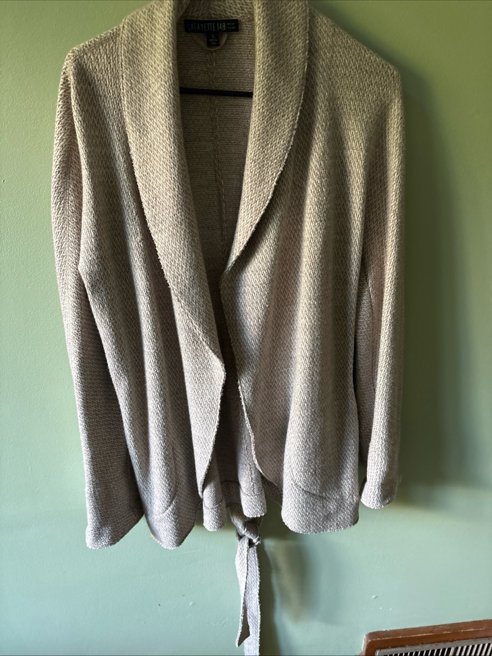 Lafayette 148  Knit Cardigan Sweater Womens Small Tan Oatmeal  Wool Belted